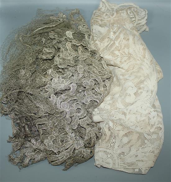 Fillet table cloth, silver lace trimming etc.